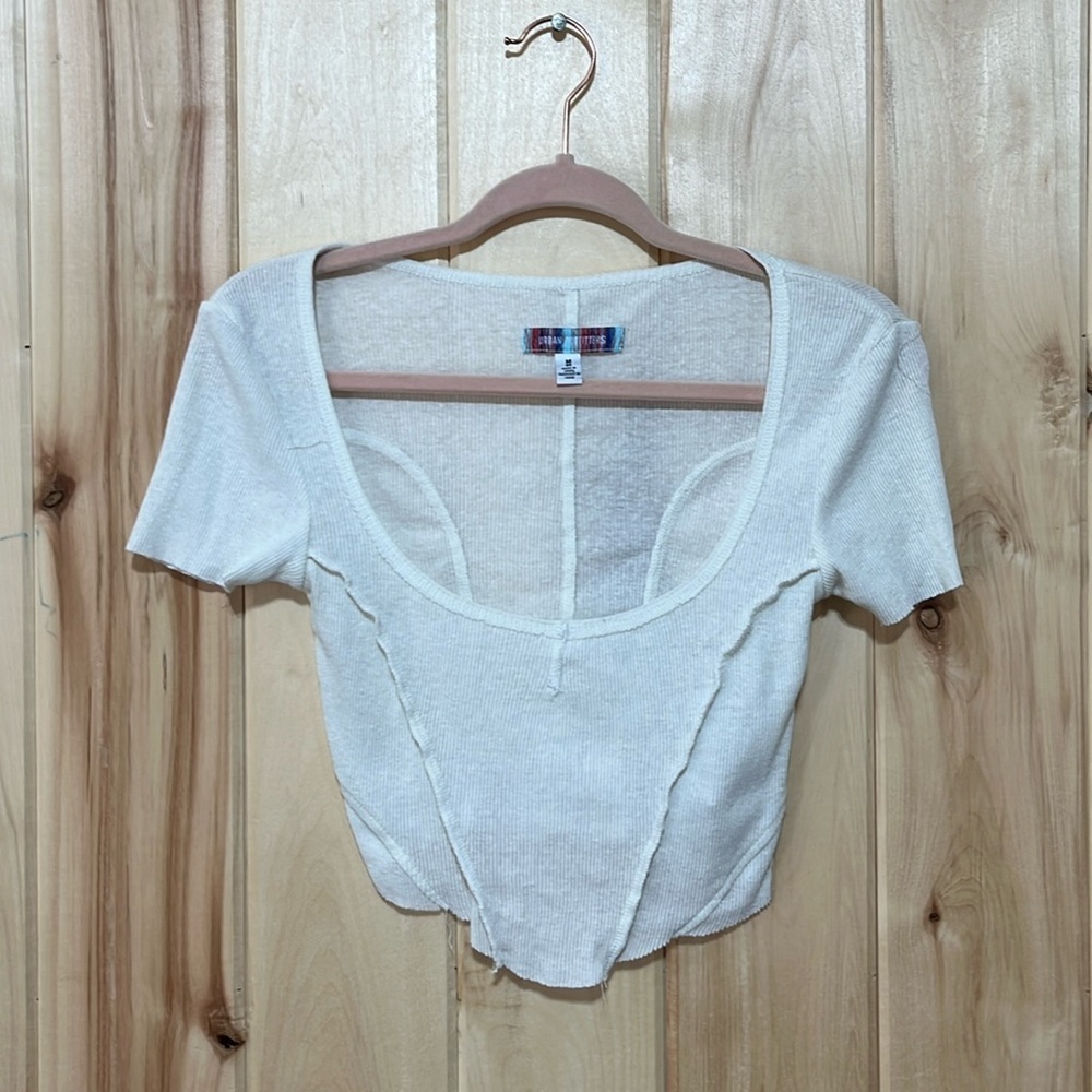 Urban Outfitters White Raw Hem Crop Top Size M